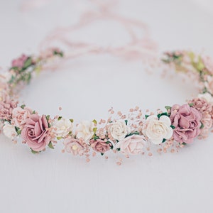 Corona di fiori Respiro del bambino, copricapo da sposa, ghirlanda di capelli, corona di fata, accessori per capelli da sposa Fascia in rosa polveroso, malva, rosa, cipria immagine 2