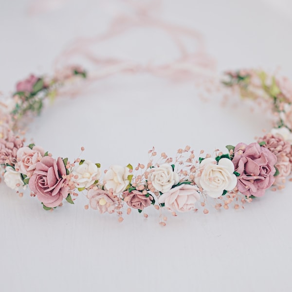 Flower Crown Baby's Breath, Bridal headpiece, Hair Wreath, Fairy Crown,Wedding Hair Accessories Headband in dusty pink, mauve, rose, blush