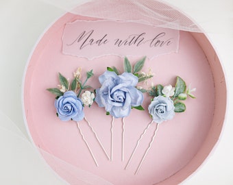 Braut Blumen Haarnadel mit Rosen und Eukalyptus. Hochzeit Brauthaarschmuck, Haarblüten, Blüten Haarspangen