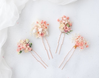 Bridal hair pins with dried baby's breath and preserved flowers. Wedding headpiece, floral bobby pins, hair pins with real flowers