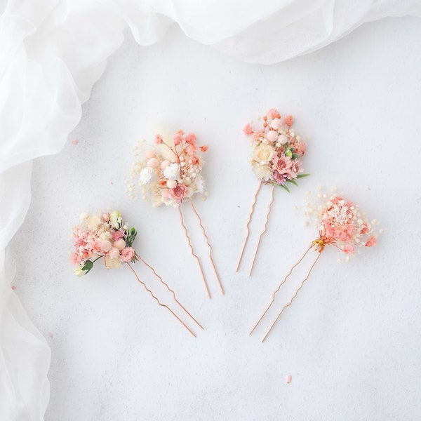 Bridal hair pins with dried baby's breath and preserved flowers. Wedding headpiece, floral bobby pins, hair pins with real flowers