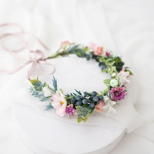 Colorfull flower crown. Bridal headpiece, flower hair wreath, pink fairy crown, wedding headband, wedding hair wreath, meadow headpiece