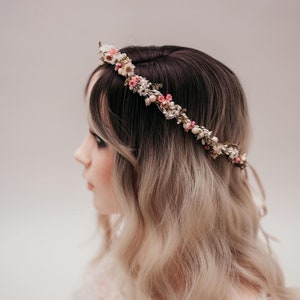 Romantic flower crown with baby&#39;s breath and dried flowers. Bridal flower hair wreath,  fairy crown, wedding headband, meadow headpiece