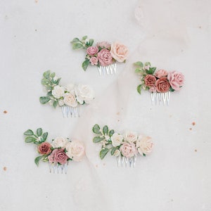 Braut Haarkamm mit Blumen in altrosa, ivory und rosenholz. Hochzeit Haarschmuck für die Braut, Romantische Haarblumen Bild 1