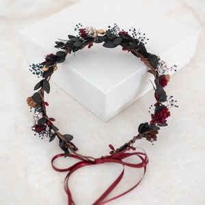 Winter Eucalyptus & Burgundy Dried Flower Crown | Festive Elven Woodland Headpiece |