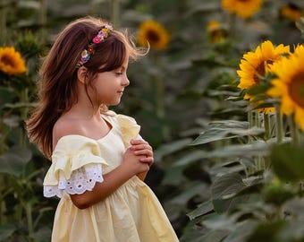 Colorful flower headband with dried flowers, handmade sunflowers and daisies, meadow headpiece