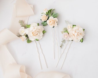 Elegant Bridal Cream Dahlia Flower Hair Clip  Clip 418 Ivory or White
