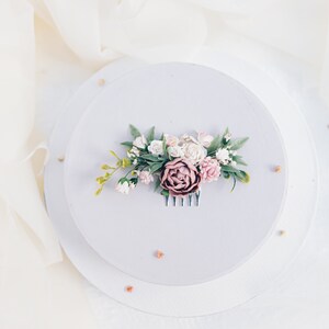 Hochzeit Accessoires in altrosa und mauve, Braut Haarschmuck, Haarkamm, Braütigam Boutonniere mit Rosen, Trocken Blumen, Eukalyptus Hair comb Style 1