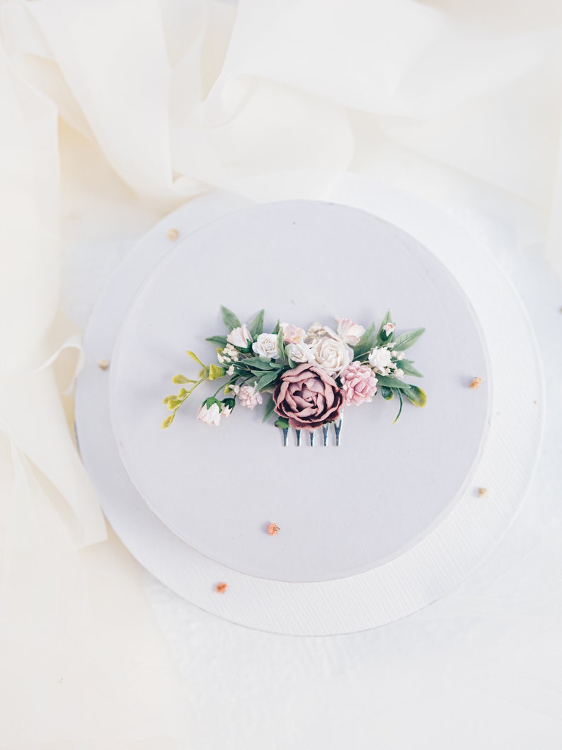 Hochzeit Accessoires in altrosa und mauve, Braut Haarschmuck, Haarkamm, Braütigam Boutonniere mit Rosen, Trocken Blumen, Eukalyptus Hair comb Style 1