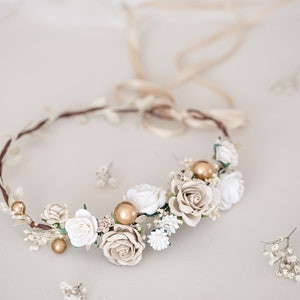 Blumenkranz Haarband Hippie-Stil – Weiß, Aus Polyester, Für Erwachsene, Flower-Power-Deko