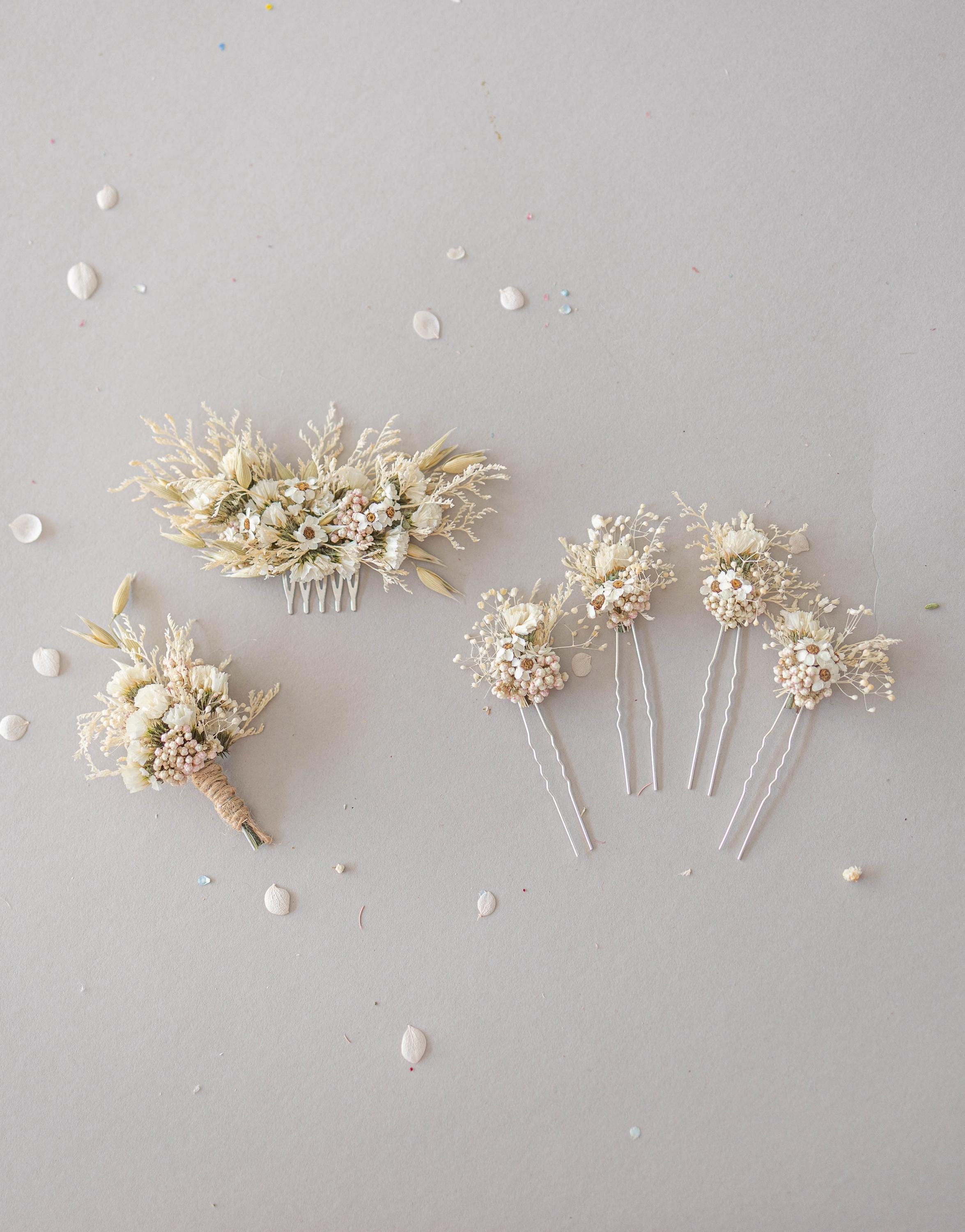 Set of 4 Hair Pins With Preserved and Dried Flowers | Ivory  display picture 2
