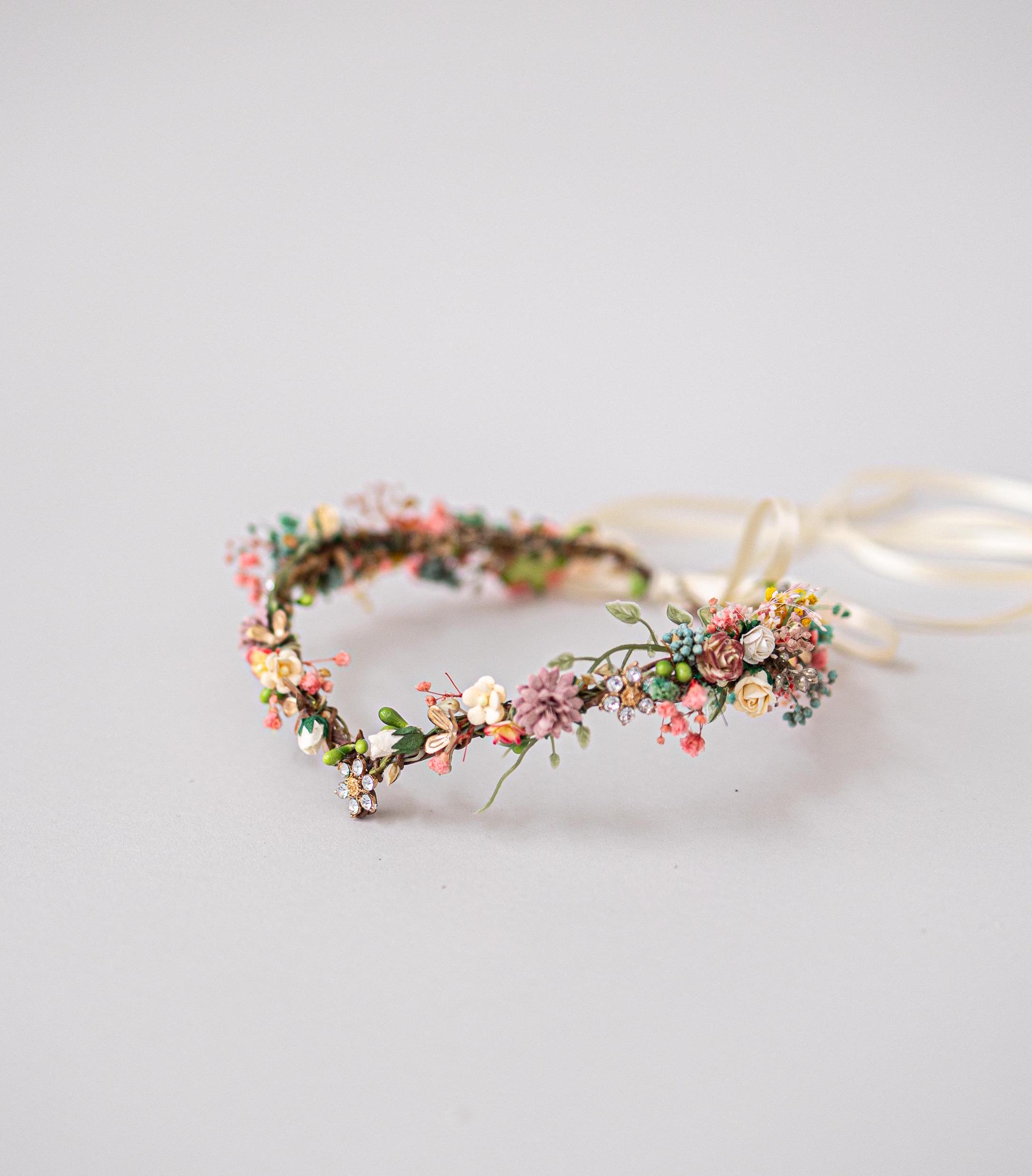 Colorful Elf Tiara, Elven Forest Headpiece with dried flowers, Fairy…