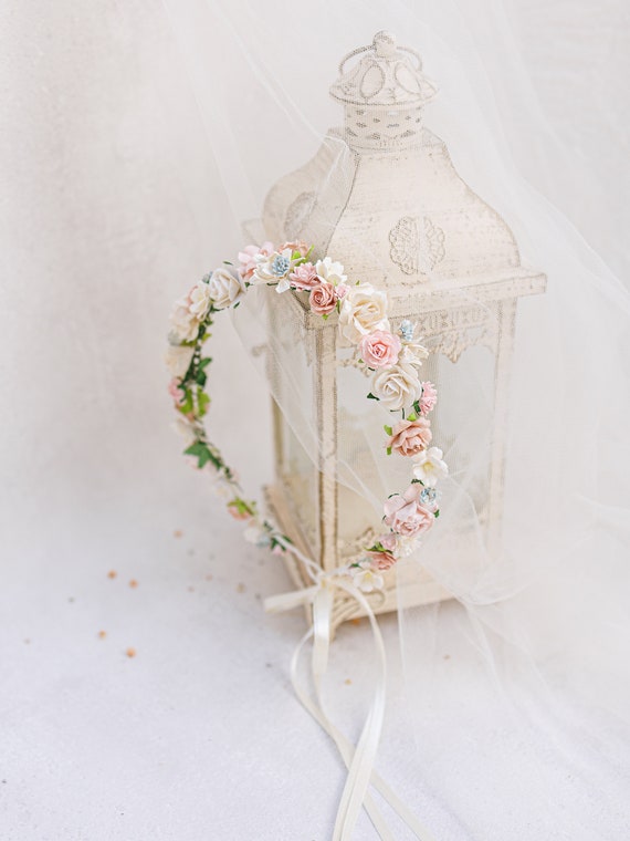 Ghirlanda Floreale Fatte A Mano Per Testa: Corona Di Fiori In Seta Rosa, Regolabile, Per Matrimoni, Feste E Servizi Fotografici - 3