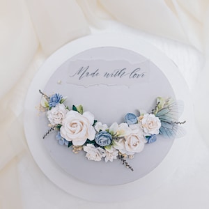 Blue bridal headpiece, hair comb, bobby pins or boutonniere. Roses, butterfly, eucalyptus and dried gypsophila. Boho wedding accessories Hair vine