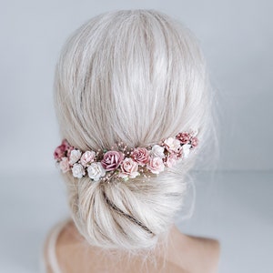 Corona di fiori Respiro del bambino, copricapo da sposa, ghirlanda di capelli, corona di fata, accessori per capelli da sposa Fascia in rosa polveroso, malva, rosa, cipria immagine 10