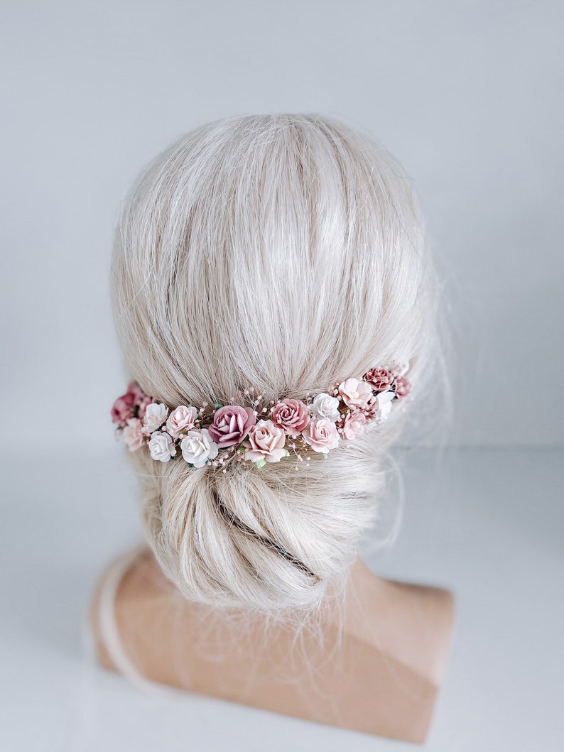 Flower Crown Baby's Breath, Bridal headpiece, Hair Wreath, Fairy Crown,Wedding Hair Accessories Headband in dusty pink, mauve, rose, blush zdjęcie 10