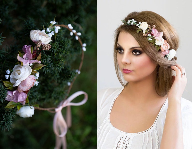 Festival Or Bridal Hair Wreath Bridal Flower Crown Wedding Tiara Bridal Flowers Hair Flowers Pink Baby Breath Fairy Crown Floral Garland Weddings Hair Accessories Valresa Com