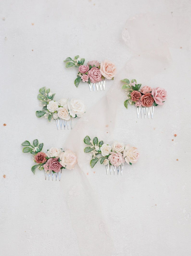 Braut Haarkamm mit Blumen in altrosa, ivory und rosenholz. Hochzeit Haarschmuck für die Braut, Romantische Haarblumen Bild 1