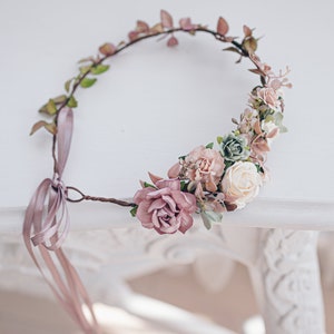 Hochzeit Blumenkranz Braut Haarschmuck Haarkranz mit Blumen, Beeren, Schleierkraut, Eukalyptus Oktoberfest Haarranke, Boho Rustik Haarblüten Bild 6