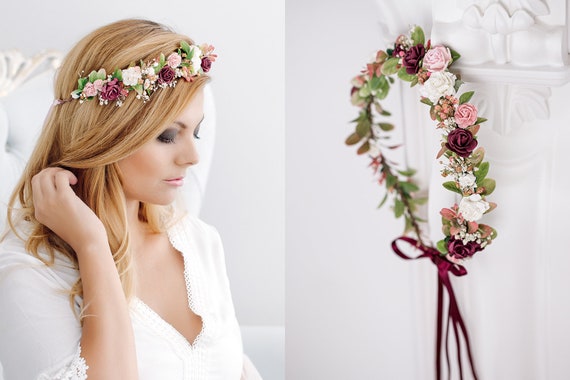 Coroa Floral AWAYTR - Tiara Noiva Casamento Azul Rosa Vermelha