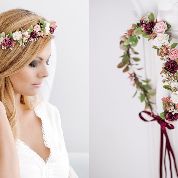 Braut Blumenkranz Boho Hochzeit Blumen Haarschmuck Kranz Haarkranz Hochzeit Oktoberfest Dirndl Blumenkrone Kopfschmuck Blüten Fotoshooting