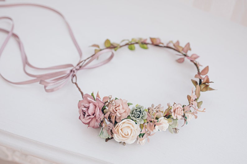 Hochzeit Blumenkranz Braut Haarschmuck Haarkranz mit Blumen, Beeren, Schleierkraut, Eukalyptus Oktoberfest Haarranke, Boho Rustik Haarblüten Bild 1