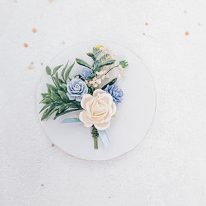 Blue bridal headpiece, hair comb, bobby pins or boutonniere. Roses, butterfly, eucalyptus and dried gypsophila. Boho wedding accessories Boutonniere