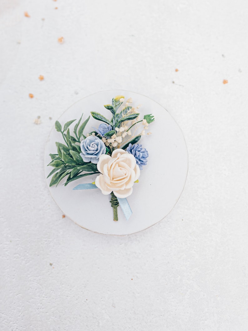 Blue bridal headpiece, hair comb, bobby pins or boutonniere. Roses, butterfly, eucalyptus and dried gypsophila. Boho wedding accessories Boutonniere