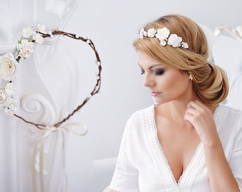 Mariage de couronne de fleur, casque nuptial, diadème de bandeau de couronne de cheveux, fleurs de cheveux de mariée, couronne de fée, accessoires de cheveux de mariage bandeau Halo