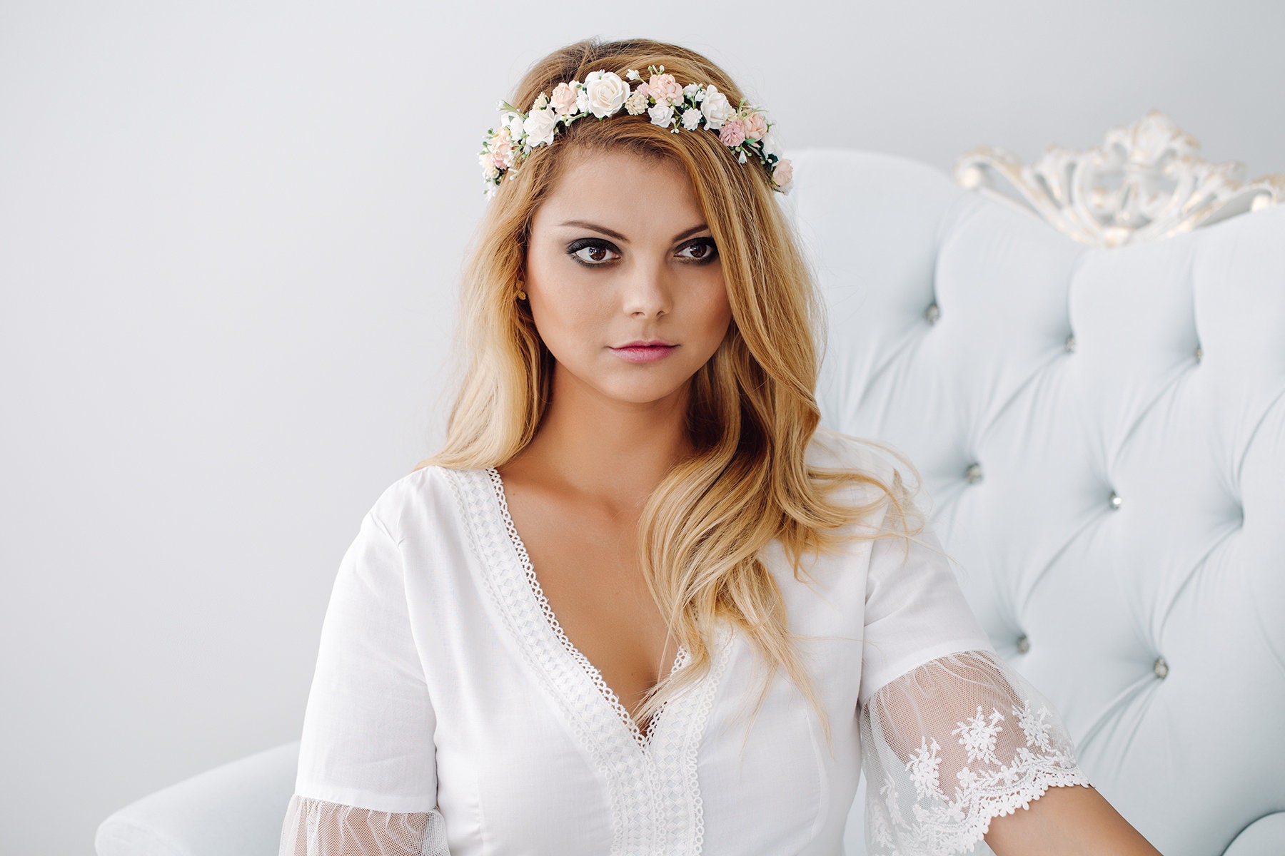 Flower Crown Floral Wreath Headband Wedding Festival Photo Props Womens Flower Crown for Women Girl Floral Wreath Headband  main image 2