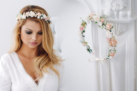 Braut Blumenkranz Haarkranz Hochzeit Haarband Blumen Haarschmuck Rosen Boho Hippie Kopfschmuck Haar Blüten Stirnband Dirndl Schmuck