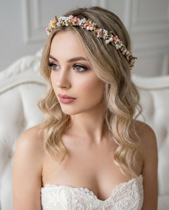 Trockenblumen Haarkranz mit Schleierkraut. Braut Blumenkranz. Boho Hochzeit Blumenkrone, Blumen Haarschmuck, Blumenkind Kopfschmuck