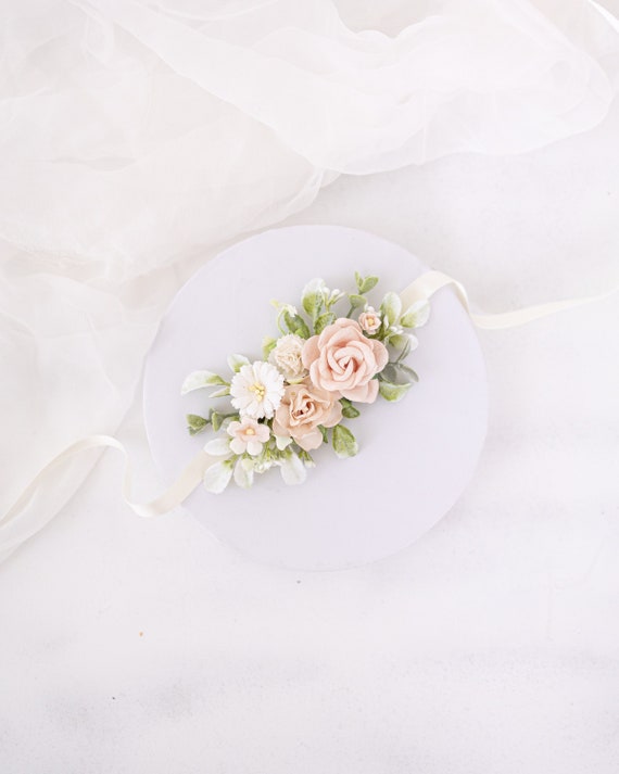 Blush Pink Wrist Corsage With Roses, Peonies and Eucalyptus  display picture 1