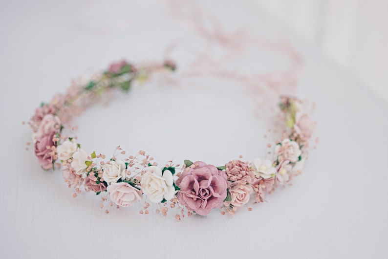 Flower Crown Baby's Breath, Bridal headpiece, Hair Wreath, Fairy Crown,Wedding Hair Accessories Headband in dusty pink, mauve, rose, blush image 3