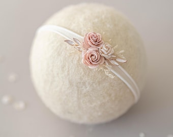 Boho Baby Headband with blush pink flowers | Newborn Photography Prop | Baby Flower Crown | Baby Girl Headband | Toddler Floral Headband