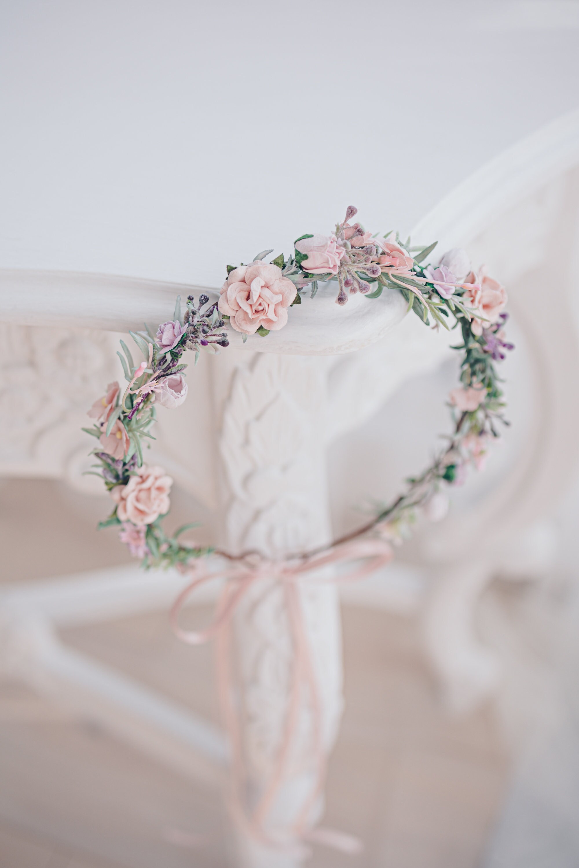 Braut Blumenkranz Stirnband Mit Schleier – Weißer Haarreif Für Hochzeit & Fotoshooting