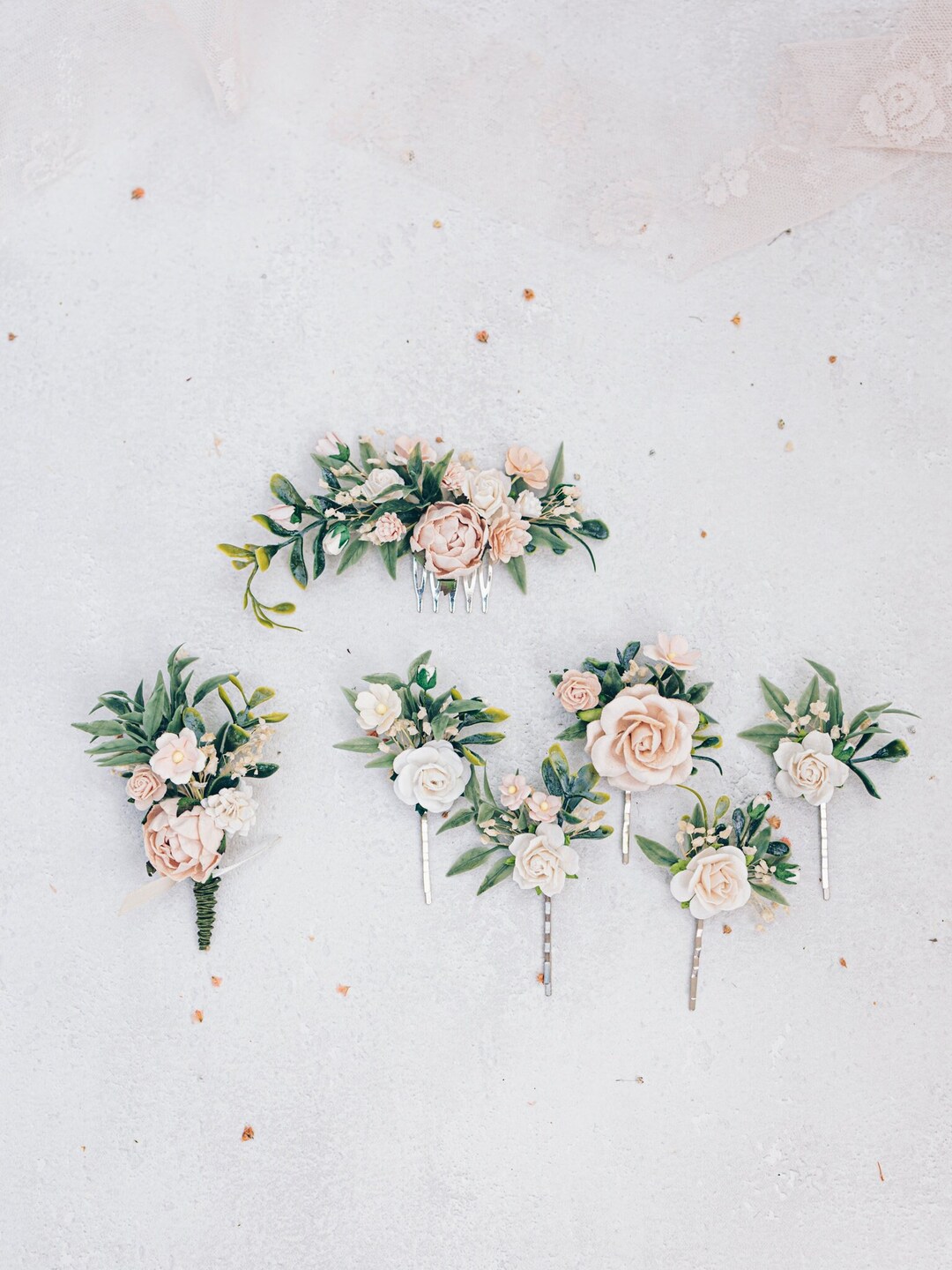 Blush Bridal Headpiece Hair Comb Bobby Pins or Boutonniere Etsy