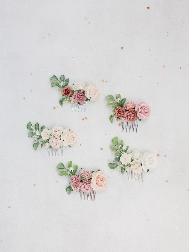 Braut Haarkamm mit Blumen in altrosa, ivory und rosenholz. Hochzeit Haarschmuck für die Braut, Romantische Haarblumen Bild 3