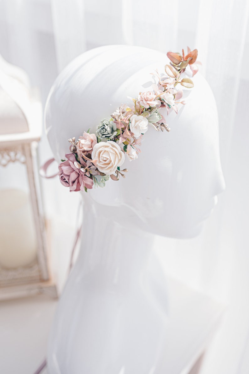 Hochzeit Blumenkranz Braut Haarschmuck Haarkranz mit Blumen, Beeren, Schleierkraut, Eukalyptus Oktoberfest Haarranke, Boho Rustik Haarblüten Bild 7