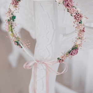 Corona di fiori Respiro del bambino, copricapo da sposa, ghirlanda di capelli, corona di fata, accessori per capelli da sposa Fascia in rosa polveroso, malva, rosa, cipria immagine 7