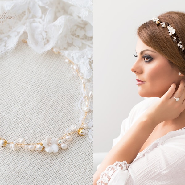 Braut Haarschmuck Haarranke echte Perlen Süßwasserperlen Kristallen Strass Steine Hochzeit Brauthaarschmuck  Fascinator Ranke Diadem Tiara