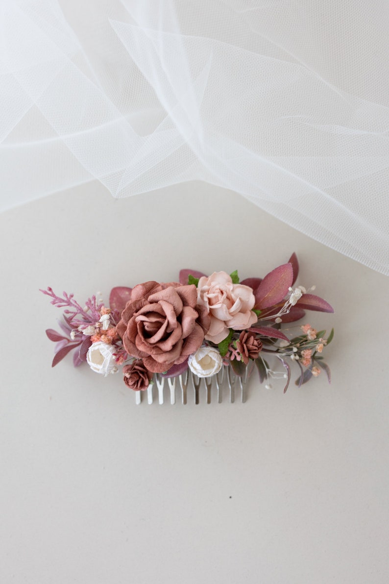 Braut Blumenkranz, Haarkamm, Spangen oder Boutonniere mit Rosen und Eukalyptus. Boho Rustik Hippie Hochzeit Accessoires Bild 7