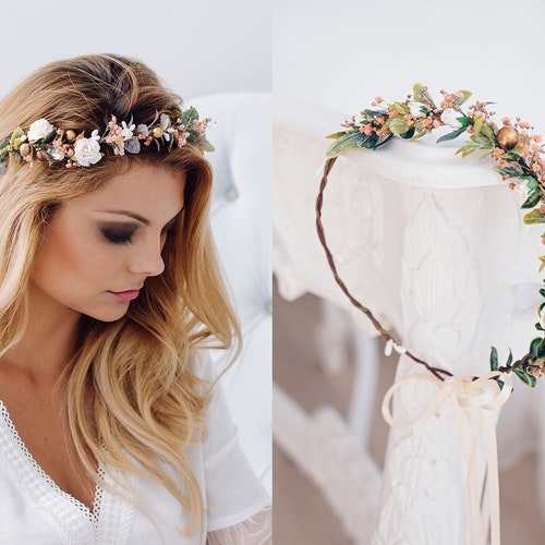 Wedding Headband Floral Leaf Bridal Hair Accessory Ivory Pearls Gold Amazon.com : Heread Pearl Bride Wedding Hair Pins Leaf  main image 3