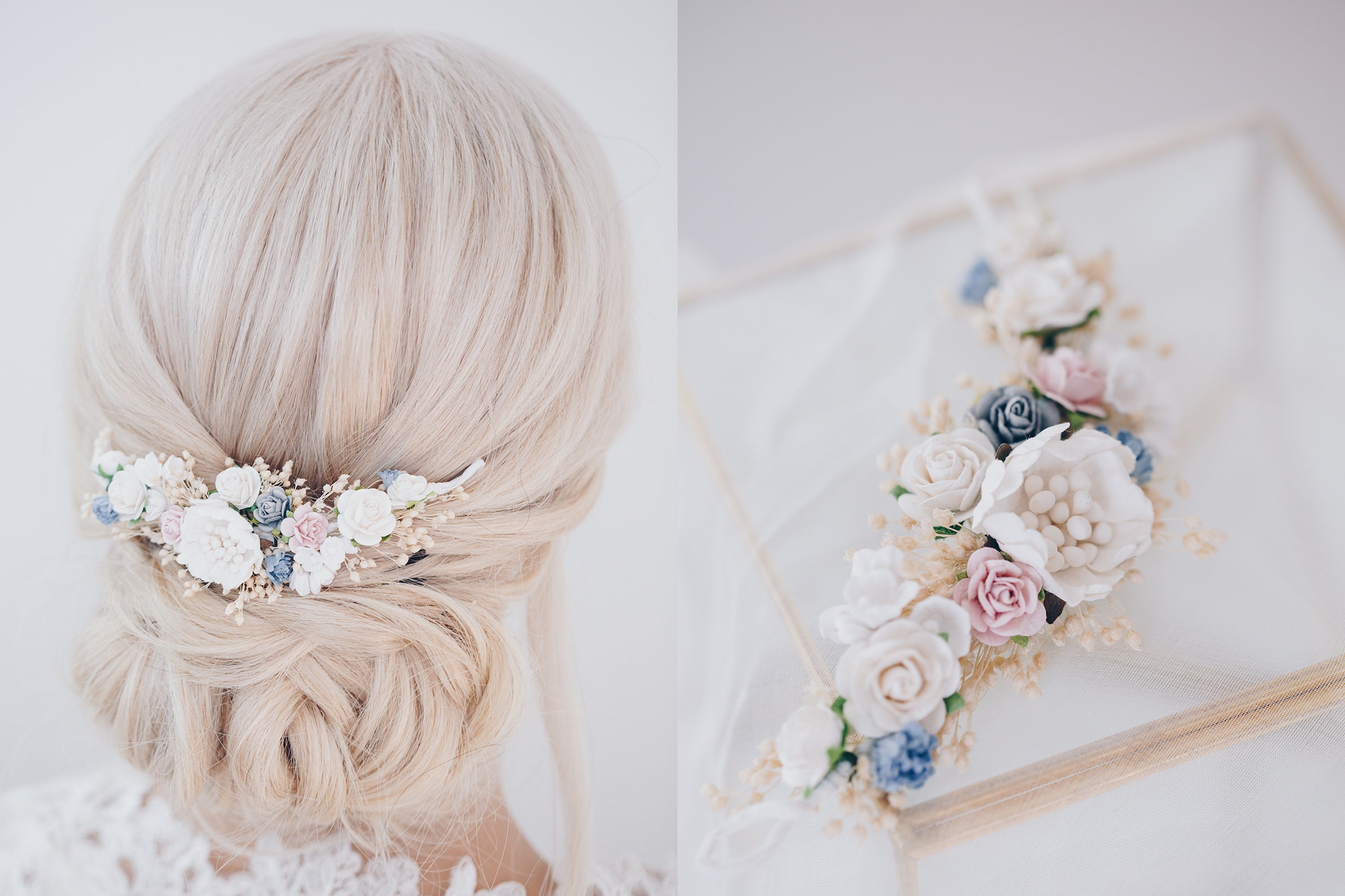 Bridal Hair Vine with Flowers, dried Baby's Breath, Wedding Headp…