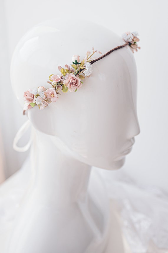 Corona di fiori secchi / Accessori per capelli della sposa / Copricapo di  fiori di paglia rosa pesca / Corona di fiori secchi per damigelle d'onore -   Italia