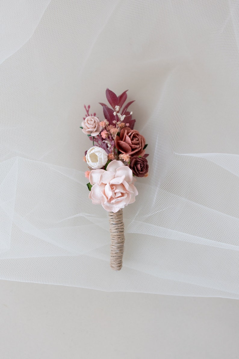 Braut Blumenkranz, Haarkamm, Spangen oder Boutonniere mit Rosen und Eukalyptus. Boho Rustik Hippie Hochzeit Accessoires Bild 5