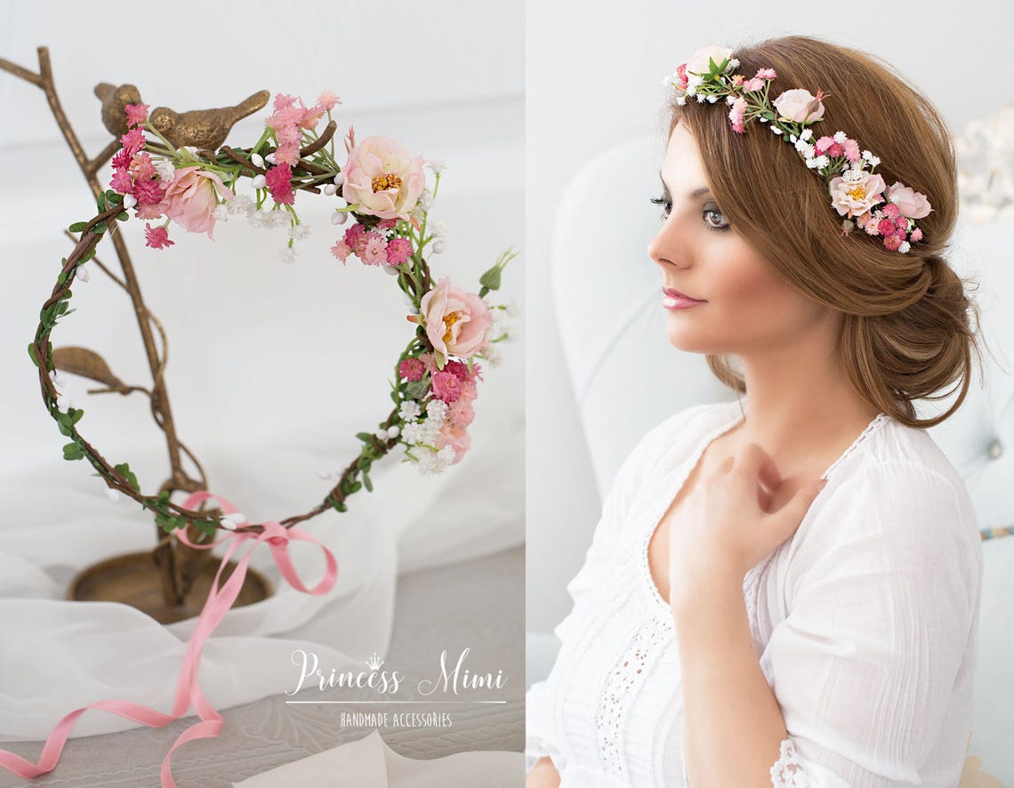 Handgefertigte Blumenkrone Aus Kunstblumen – Haarband Für Hochzeit, Festival, Cosplay, Weiß, Floraler Kopfschmuck