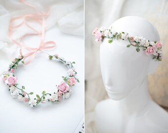 Braut Blumenkranz Haarkranz Hochzeit Haarband Blumen Haarschmuck Rosen Boho Hippie Kopfschmuck Haar Blüten Stirnband Dirndl Schmuck