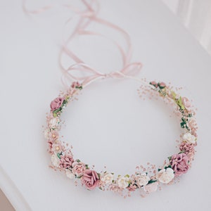 Flower Crown Baby's Breath, Bridal headpiece, Hair Wreath, Fairy Crown,Wedding Hair Accessories Headband in dusty pink, mauve, rose, blush image 5