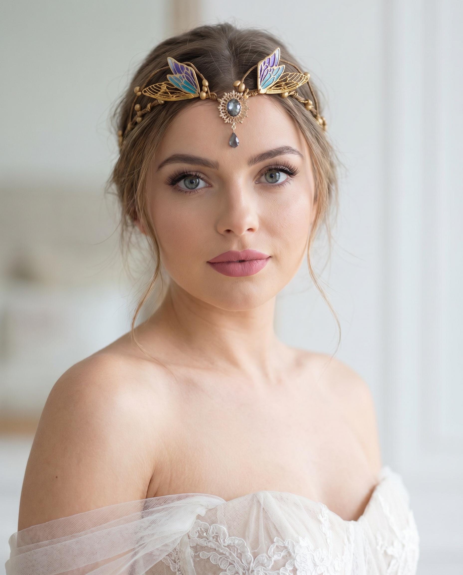 Woodland Fairy Headpiece, Fantasy Forest Tiara, Whimsical Forest Fairy Crown, Flower Headpiece, Elven Crown, Butterfly Headdress Hair wreath